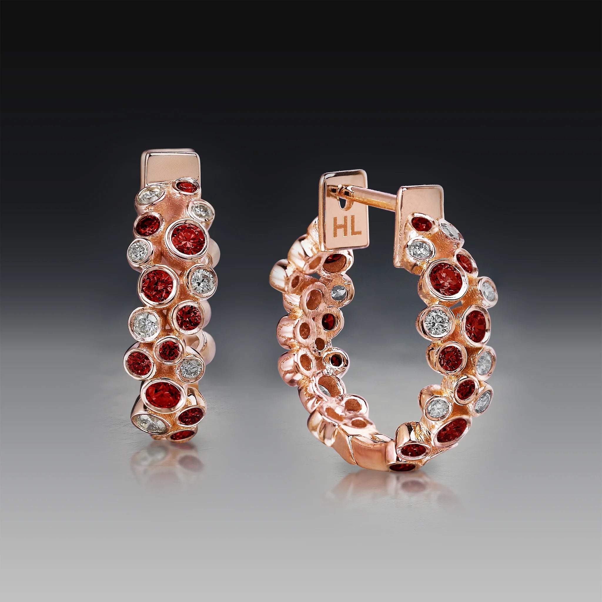Ruby Diamond Rose Gold Double Nova Hinged Hoop Earrings