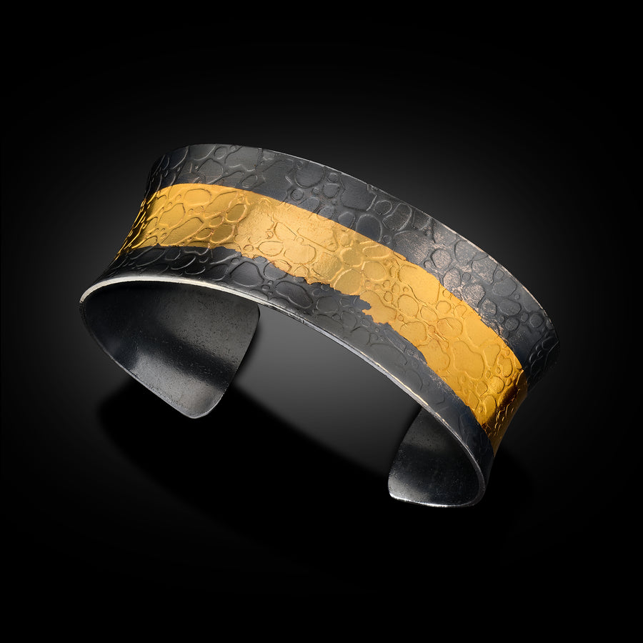 Thick 24 Karat Gold and Oxidized Sterling Cuff