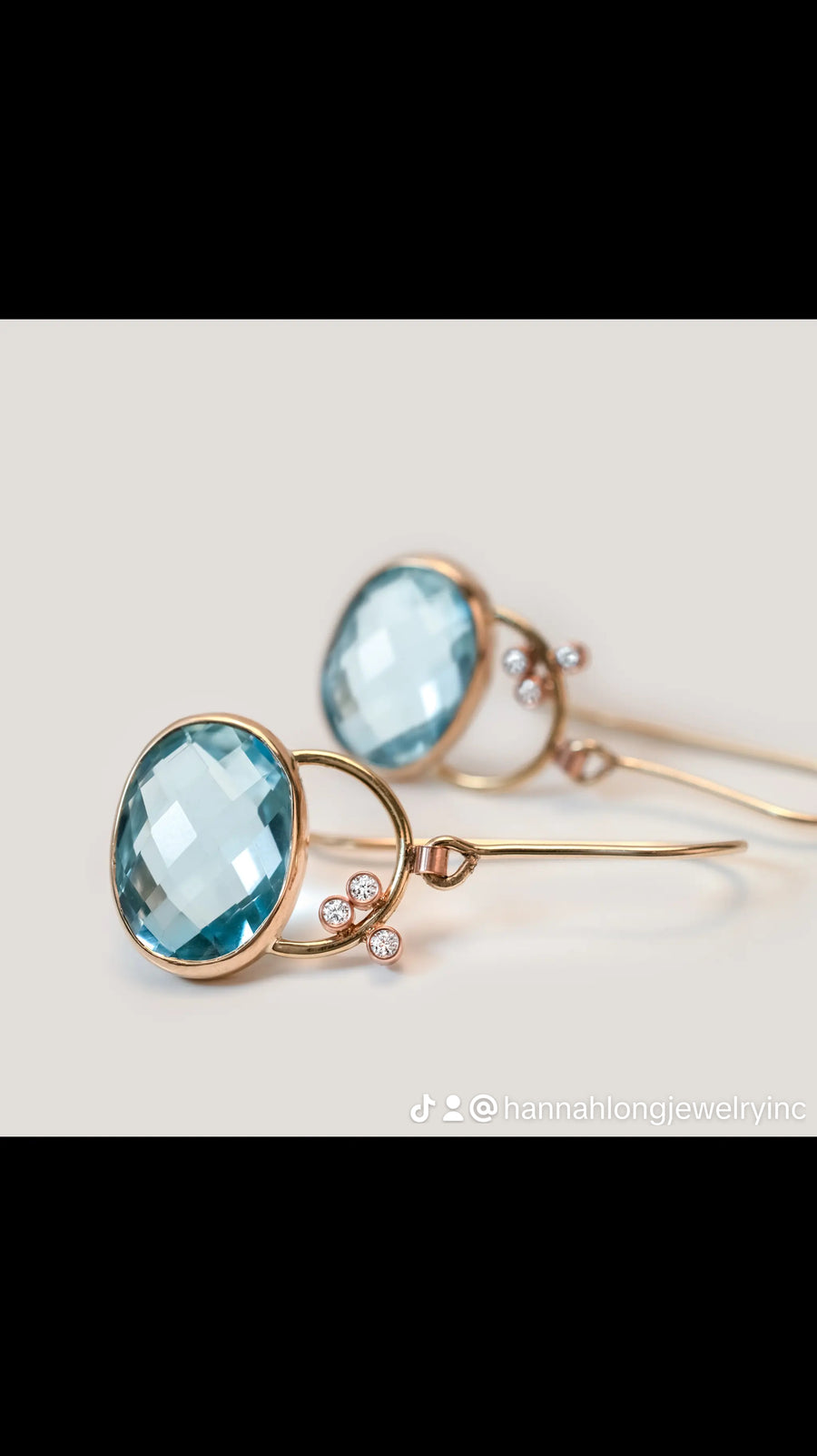 Large Blue Topaz and Diamond Dangle Earrings in 14 Karat Yellow Gold and 14Karat Rose Gold