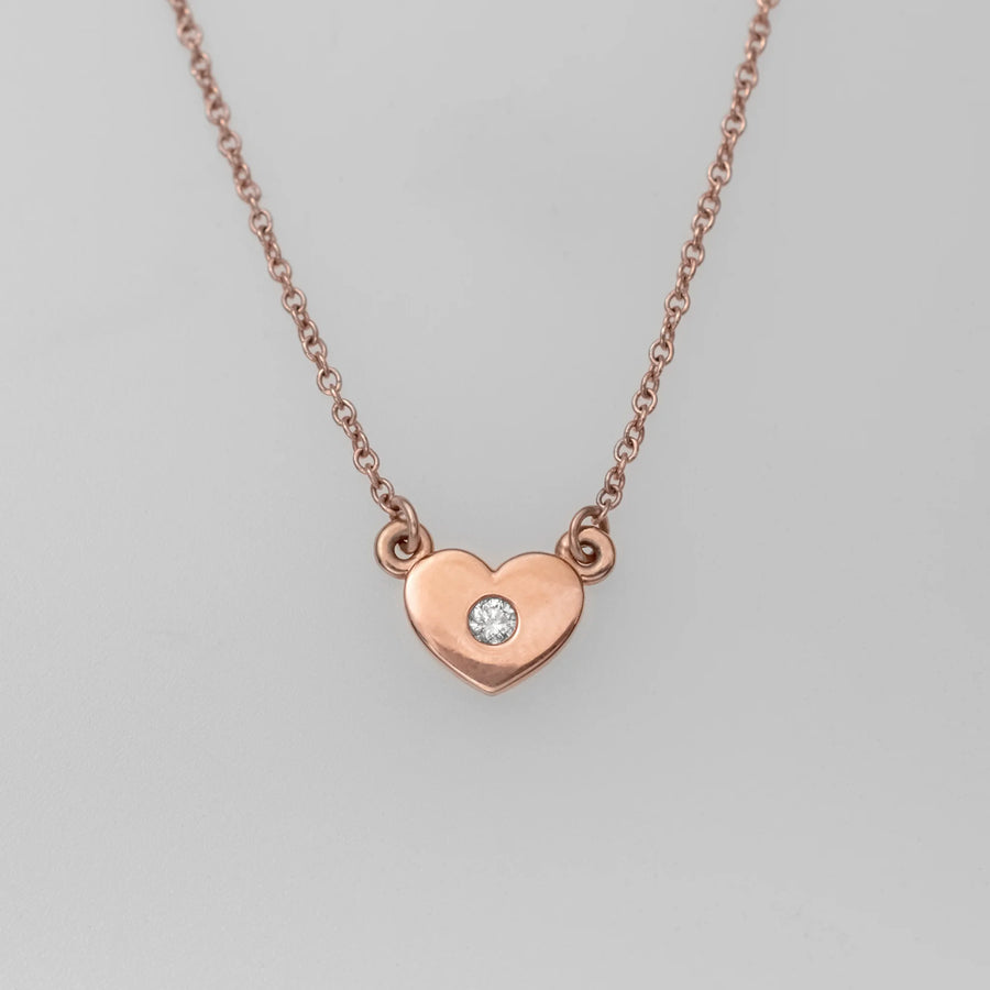 Delicate Rose Gold Heart Necklace with Accent Diamond