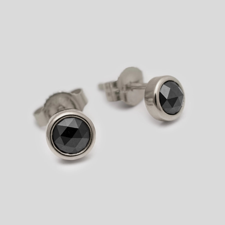 Black Diamond 14K White Gold Stud Earrings - Sold as Pair