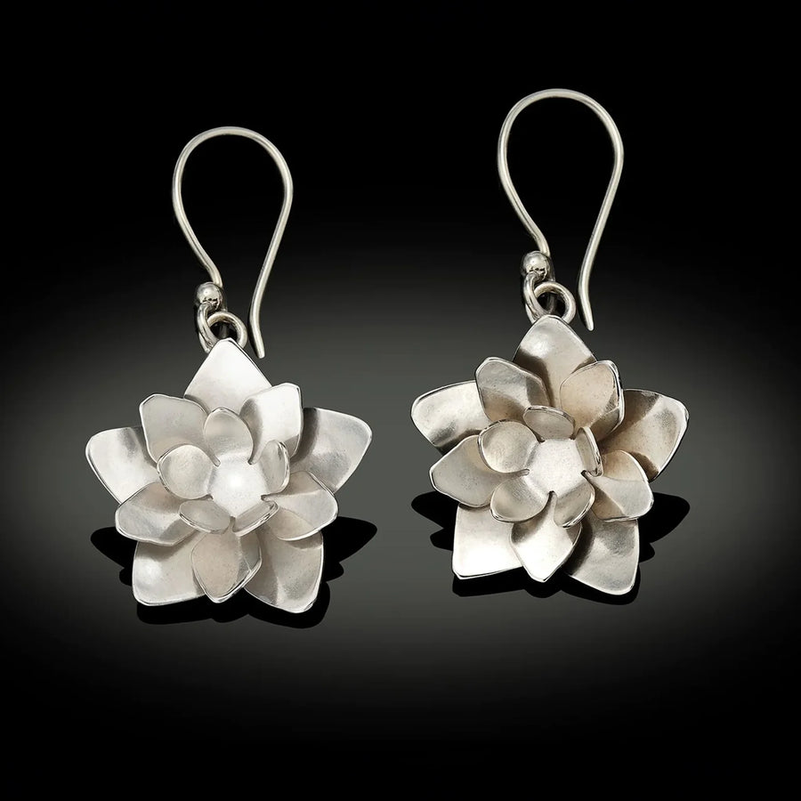 Sterling Silver Dangly Lotus Flower Earrings
