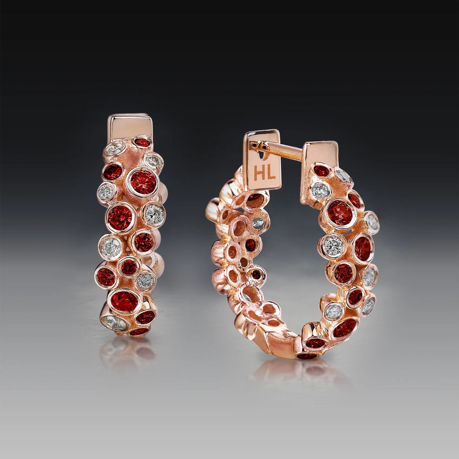 Ruby + Diamond Rose Gold Double Nova Hinged Hoop Earrings