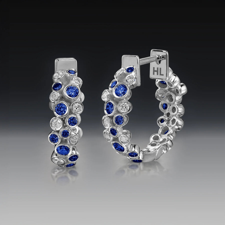 Sapphire + Diamond Platinum Double Nova Hinged Hoop Earrings
