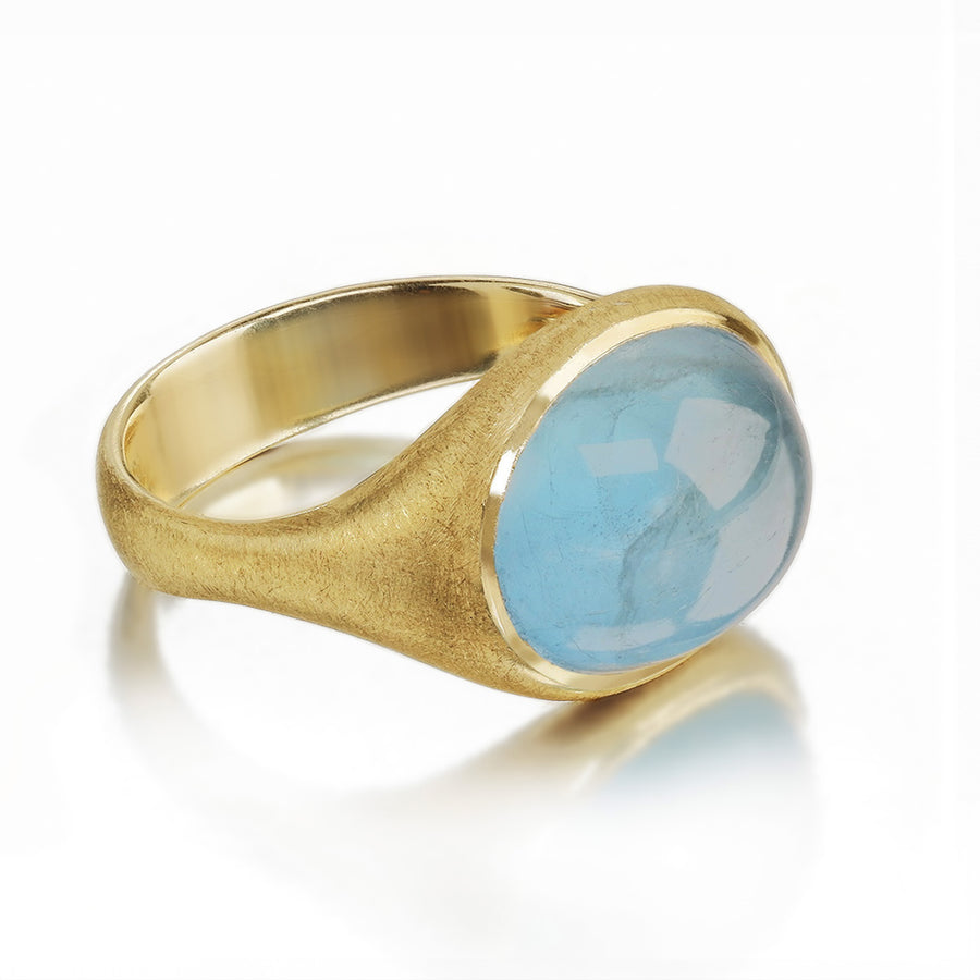 Gold Aquamarine Wavy Ring