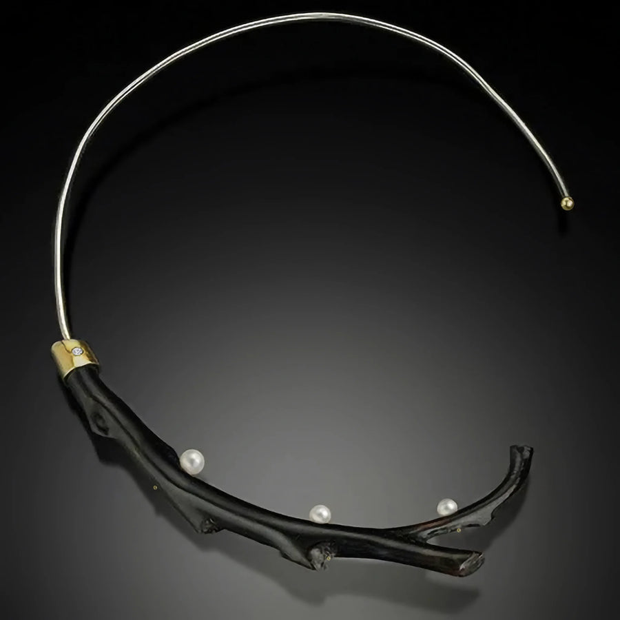 Black Coral, 18K Gold, Pearl and Sterling Silver Neckwire