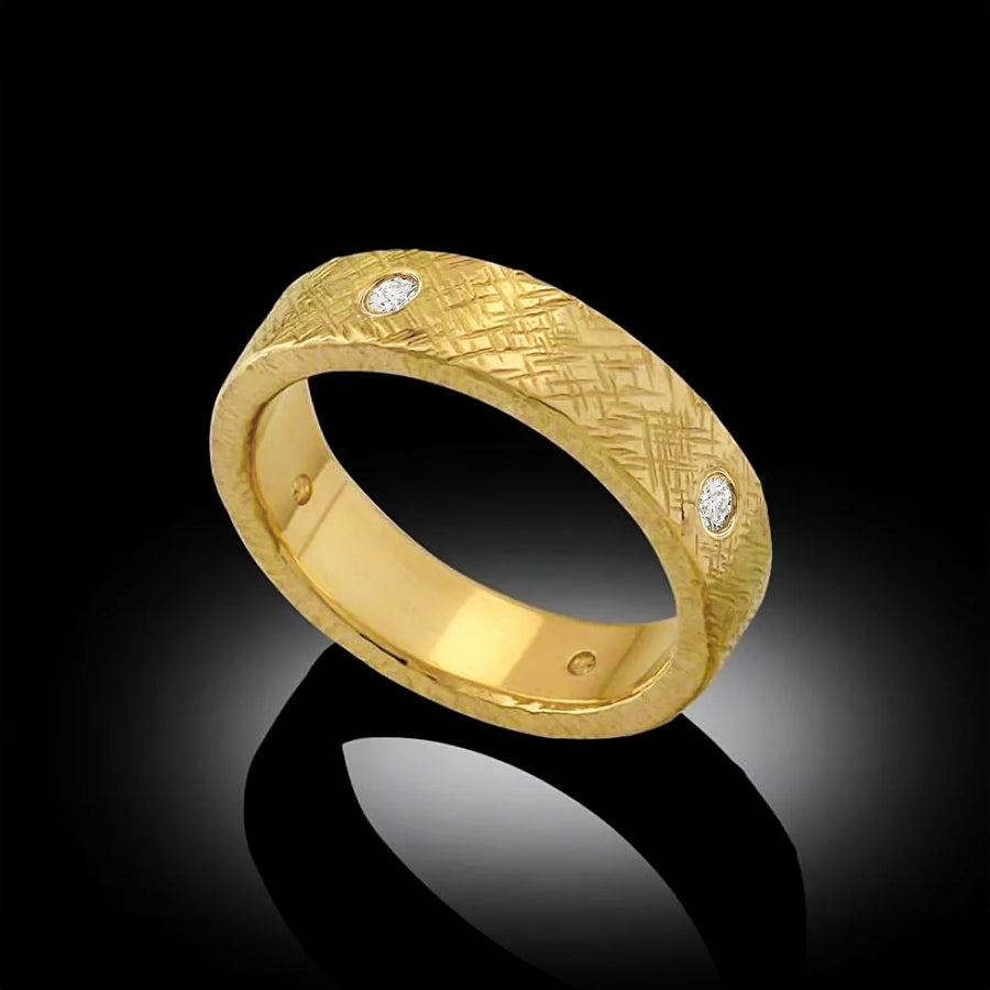 18K Gold Textured Ring with F, VS Diamonds