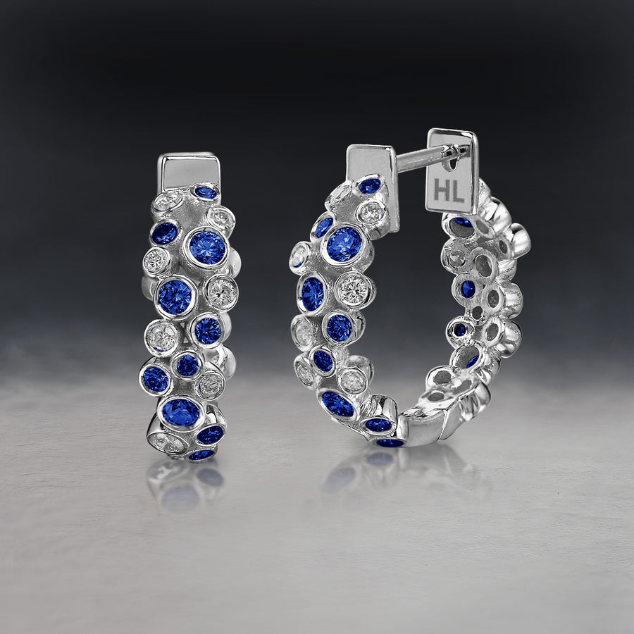 Sapphire + Platinum Diamond Double Nova Hoop Hinged Earrings