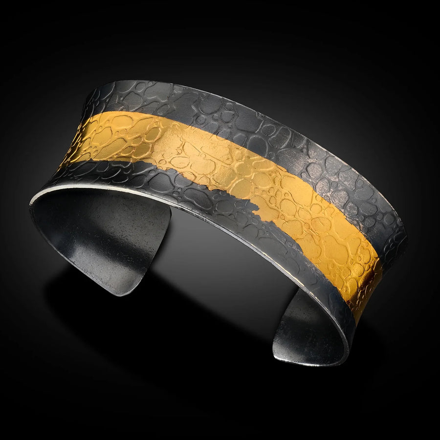 Thick 24 Karat Gold and Oxidized Sterling Cuff