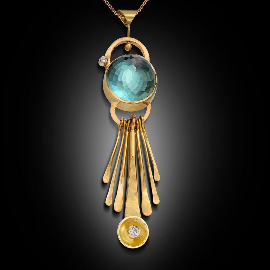 Kinetic 18 Karat Gold Necklace With Precious Stone and Diamonds