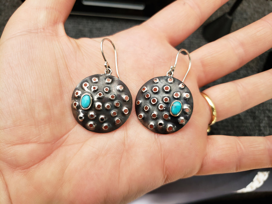 Small Sterling Silver Reef Earrings with Turquoise Stone
