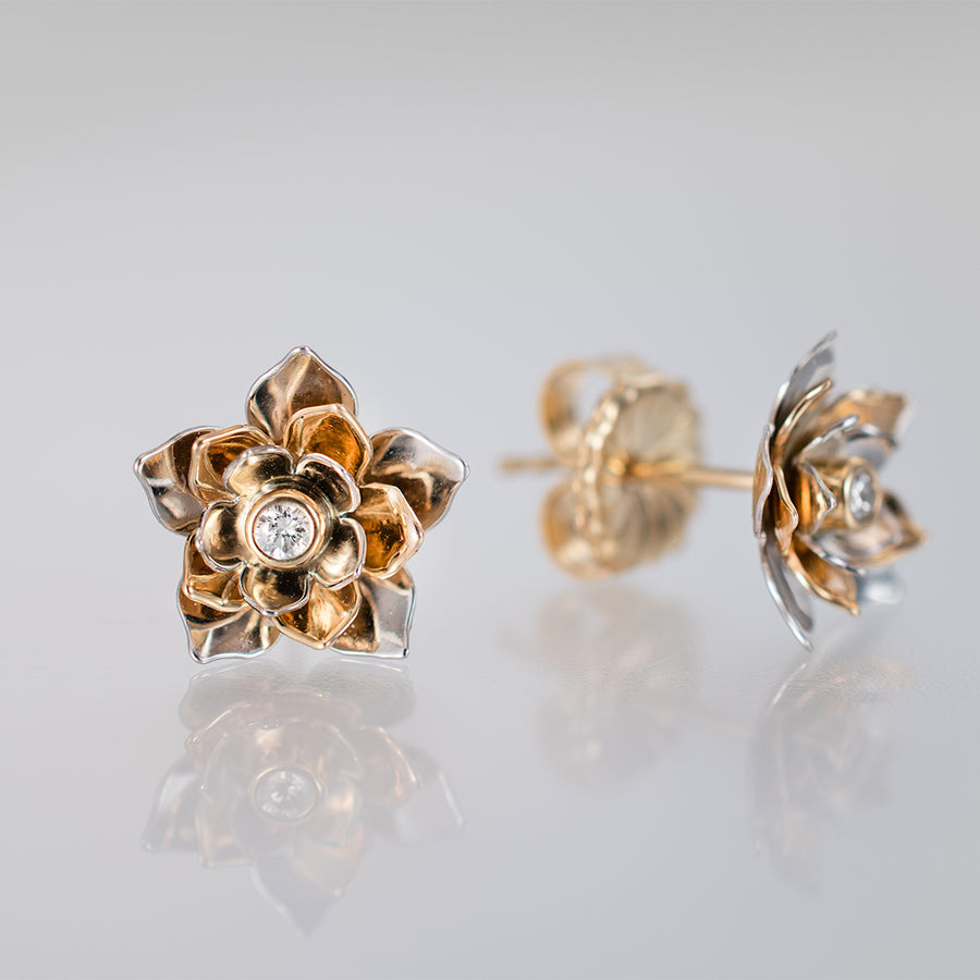 Platinum + Gold Lotus Flower Earrings