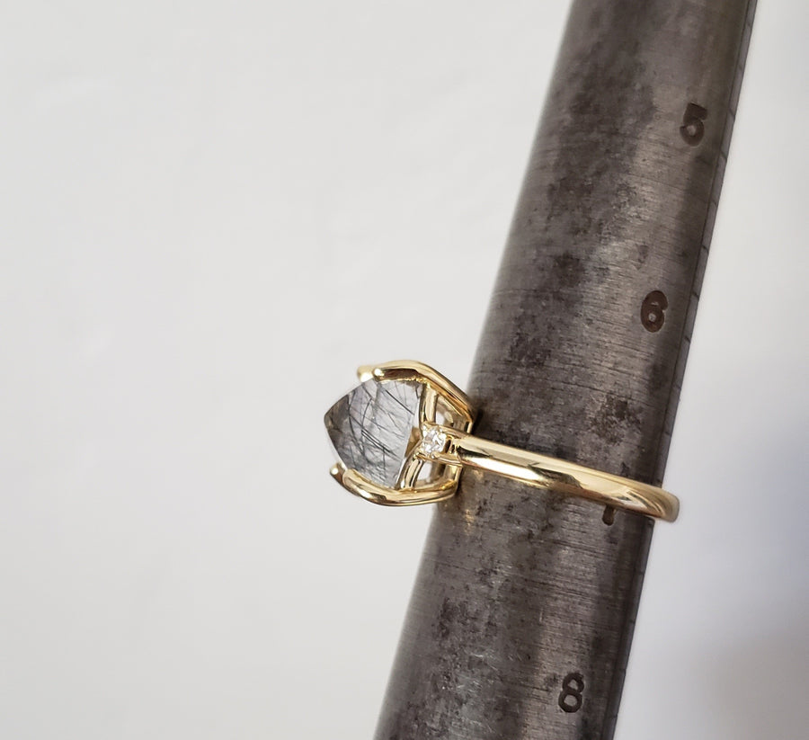 Tourmalated Quartz 14k Gold Diamond Ring